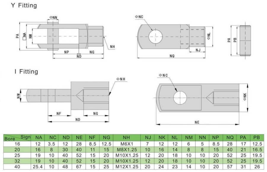 Аксессуары для пневматических цилиндров MA
