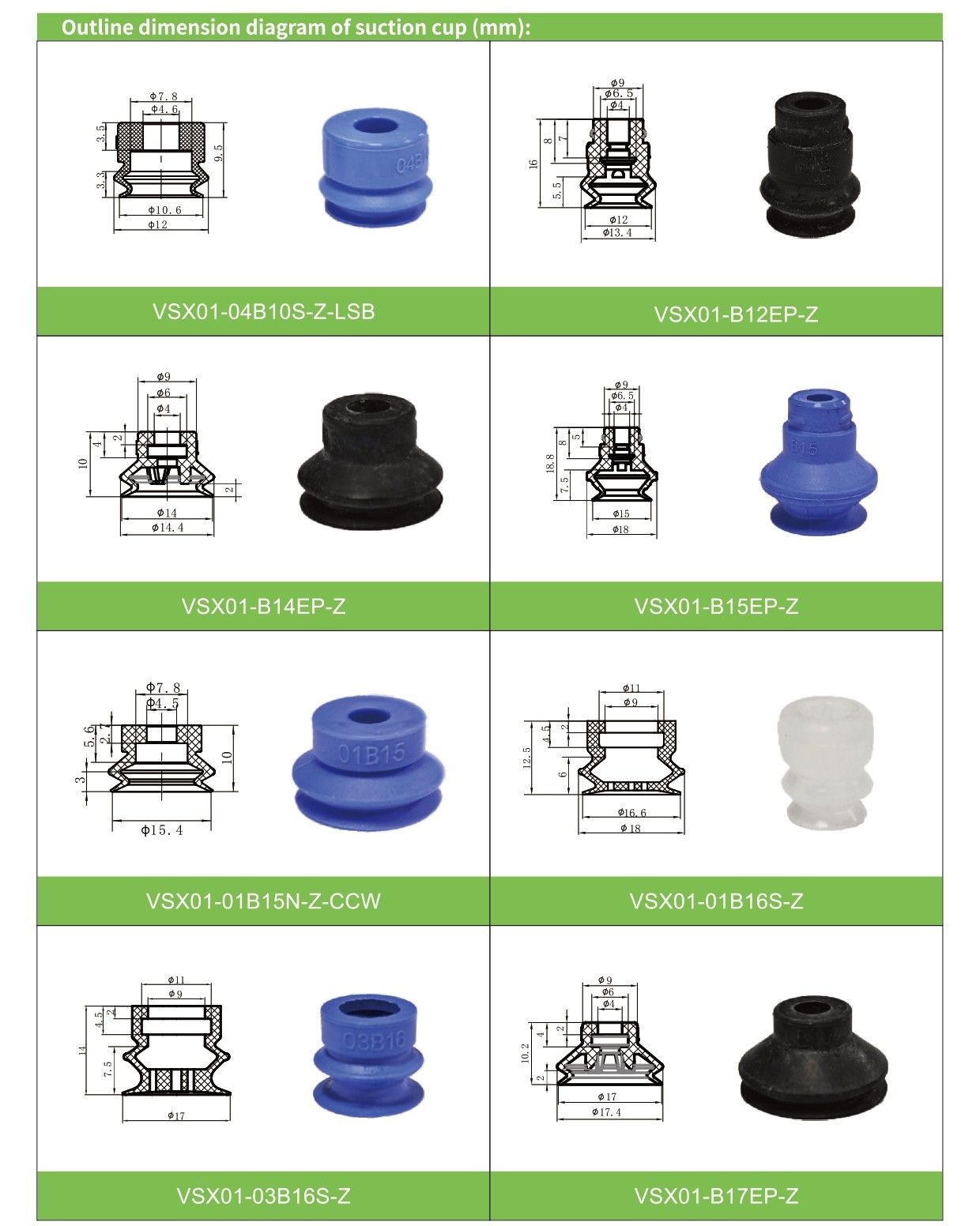 Сильфонные вакуумные присоски